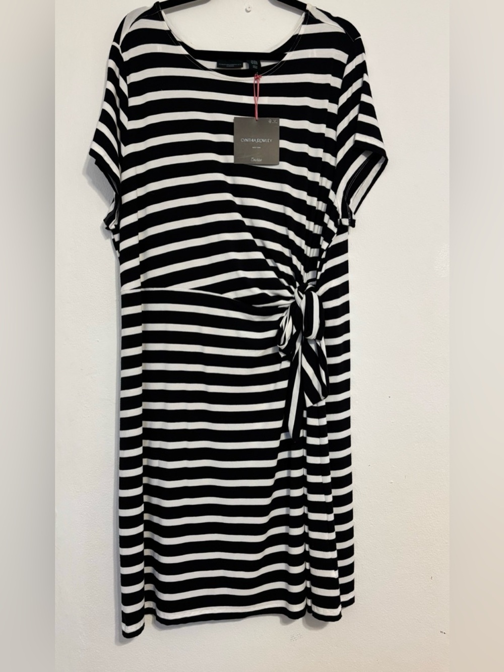Cynthia Rowley Black and White Striped Tie-Side Dress